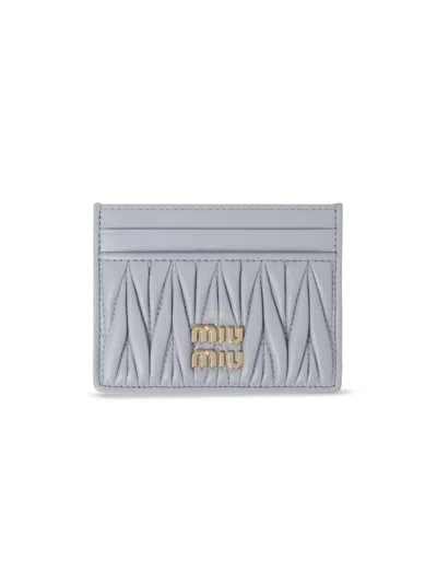 Miu Miu Women's Matelassé Nappa Leather Card Holder In Gray
