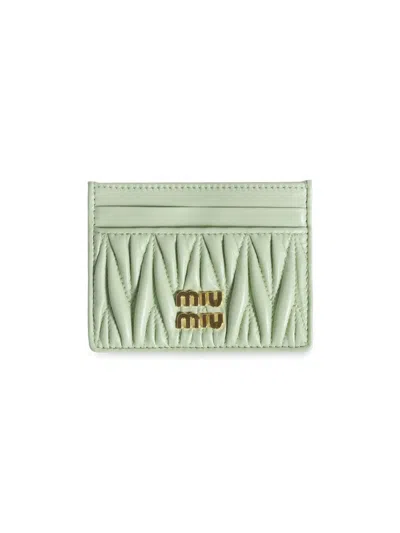 Miu Miu Women's Matelassé Nappa Leather Card Holder In Green