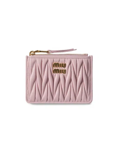 Miu Miu Women's Matelassé Nappa Leather Card Holder In Pink