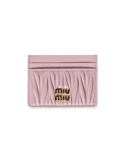 Miu Miu Women's Matelassé Nappa Leather Card Holder In Pink
