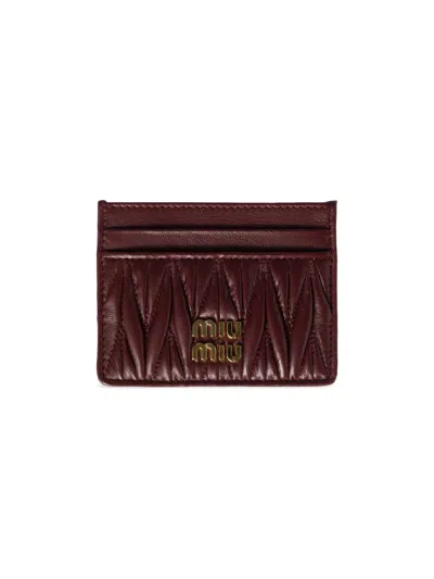 Miu Miu Women's Matelassé Nappa Leather Card Holder In Red