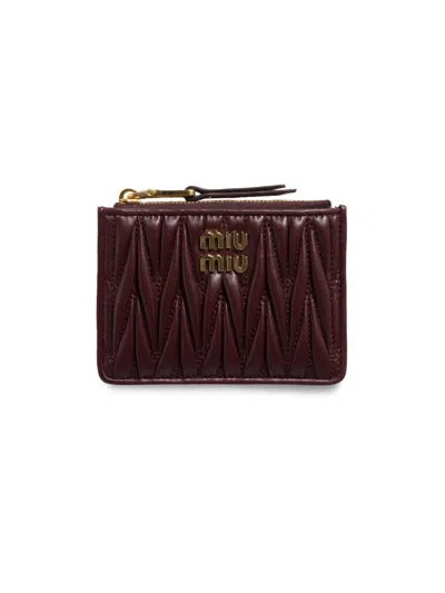 Miu Miu Women's Matelassé Nappa Leather Card Holder In Red