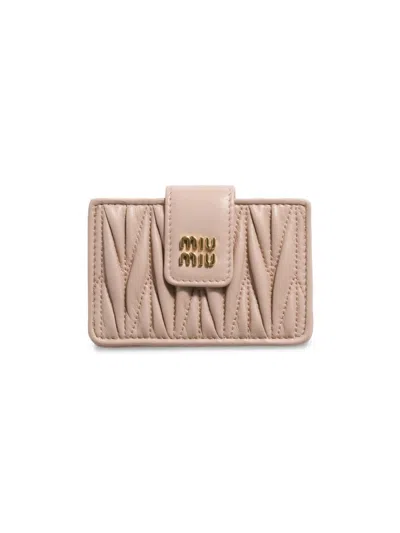 Miu Miu Women's Matelassé Nappa Leather Card Holder In Sand