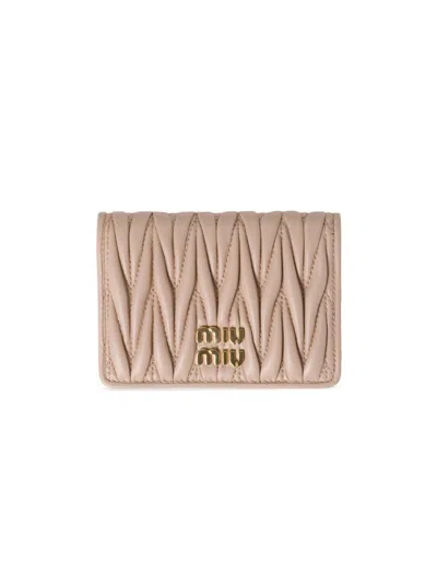 Miu Miu Women's Matelassé Nappa Leather Card Holder In Sand