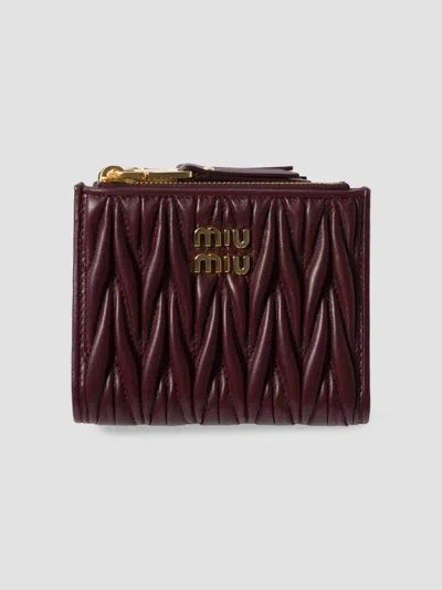Miu Miu Women's Matelassé Nappa Leather Small Wallet In Dark Red