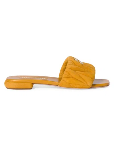 Miu Miu Women's Matelassé Suede Slides In Orange