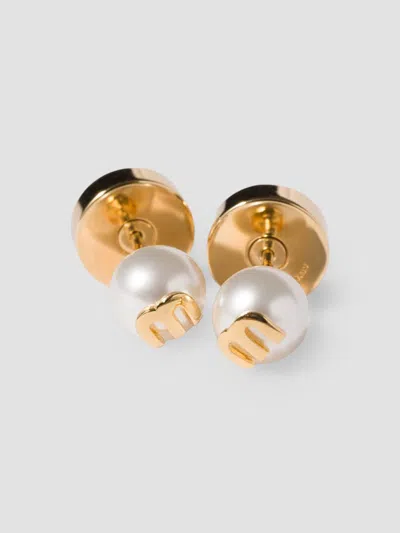 Miu Miu Women's Metal And Pearl Earrings In Gold