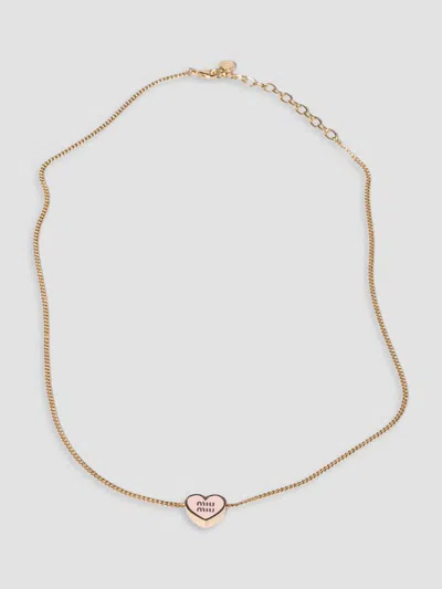 Miu Miu Women's Metal Necklace In Gold Pink