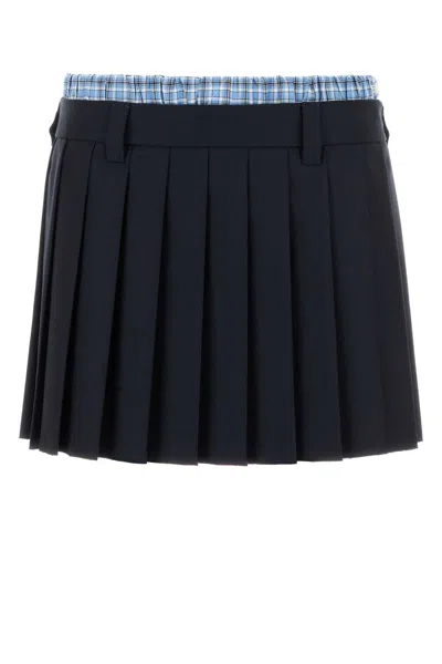 Miu Miu Women Midnight Blue Wool Mini Skirt