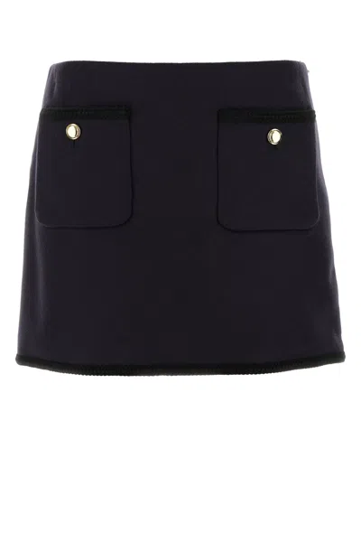 MIU MIU MIU MIU WOMEN MIDNIGHT BLUE WOOL MINI SKIRT