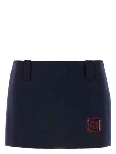 MIU MIU WOMEN'S MIDNIGHT WOOL BLEND MINI SKIRT