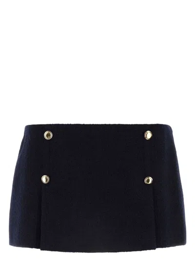 MIU MIU WOMEN'S MIDNIGHT WOOL BLEND MINI SKIRT