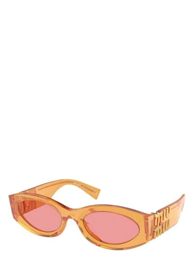 Miu Miu Logo Oval Acetate Sunglasses In Indeterminate