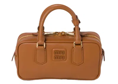 Pre-owned Miu Miu Women's  Arcadie Leather Bag In Cognac In Brown