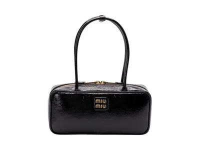 Pre-owned Miu Miu Women's  Beau Leather Patchwork Bag In Nero
