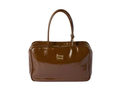 Pre-owned Miu Miu Women's  Beau Naplak Patent Leather Bag In Palisander