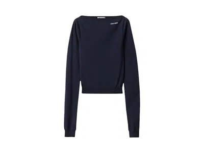 Pre-owned Miu Miu Women's  Boatneck Sweater In Navy Blue