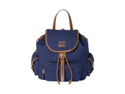 Pre-owned Miu Miu Women's  Canvas Backpack In Cornflower Blue/brandy