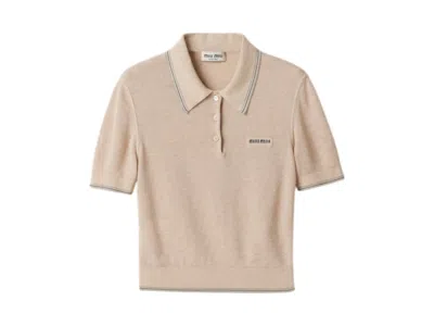 Pre-owned Miu Miu Women's  Cotton Knit Polo Shirt In Sand Beige