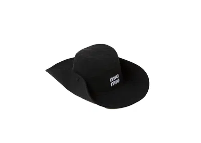 Pre-owned Miu Miu Women's  Denim Cowboy Hat In Black/white In Multi