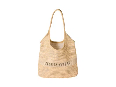 Pre-owned Miu Miu Women's  Ivy Raffiaeffect And Linen Bag In Natural In Brown