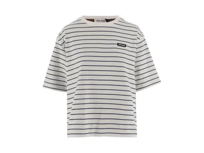 Pre-owned Miu Miu Women's  Jersey Double Girocollo Shirt In Cacao/blu/bia