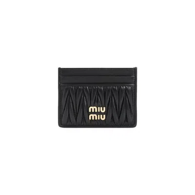 Miu Miu Quilted Leather Card Holder In Black