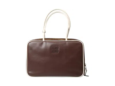 Pre-owned Miu Miu Women's  Large Contrast Beau Bag In 03xh Briarwood/white