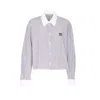 Miu Miu Striped Shirt With Collared Neck And Long Sleeves In Blue