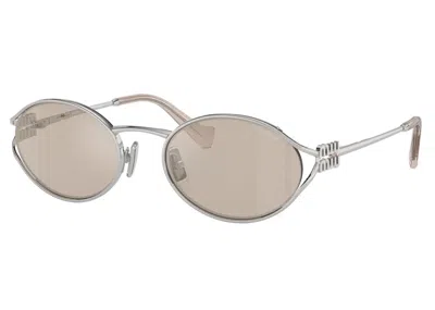 Pre-owned Miu Miu Women's  Logo Sunglasses In Silver/brown (0mu 52ys 1bc10f54)