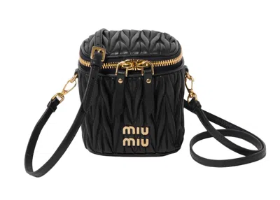 Pre-owned Miu Miu Women's  Matelasse Nappa Leather Mini Pouch In Black