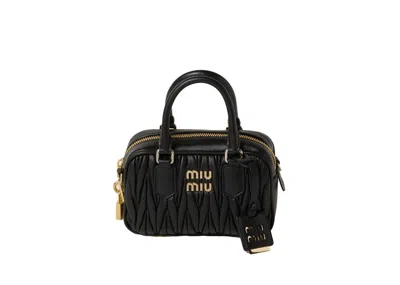 Pre-owned Miu Miu Women's  Matelasse Nappa Leather Tophandle Bag In Black