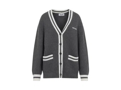 Pre-owned Miu Miu Women's  Silk Cashmere Cardigan In Slate Grey