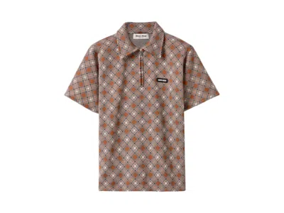 Pre-owned Miu Miu Women's  Silk Check Polo Shirt In Tabacco