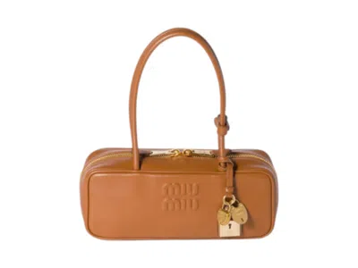 Pre-owned Miu Miu Women's  Small Leather Beau Bag In Cognac In Brown