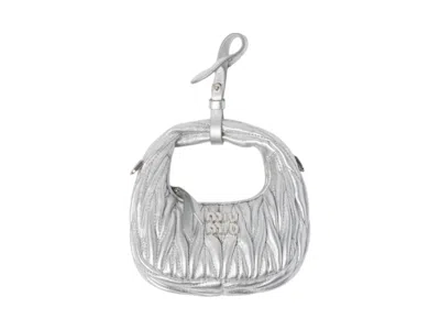Pre-owned Miu Miu Women's  Wander Matelasse Nappa Leather Micro Hobo Bag In Silver