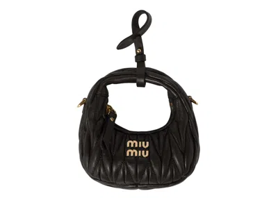Pre-owned Miu Miu Women's  Wander Matelasse Nappa Leather Mini Hobo In Black