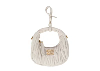 Pre-owned Miu Miu Women's  Wander Matelasse Nappa Leather Mini Hobo Pouch In White
