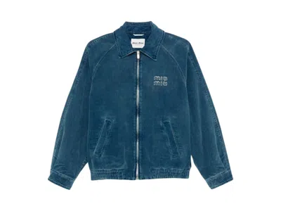 Pre-owned Miu Miu Women's  Washed Corduroy Jacket In Azzurro