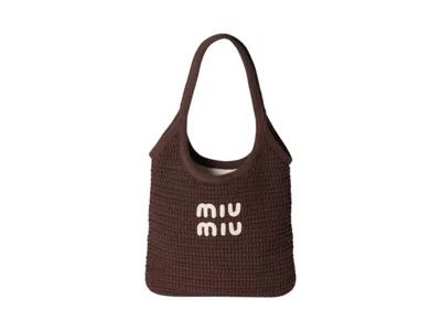 Pre-owned Miu Miu Women's  Woven Shopping Bag In Cocoa/chalk
