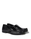 Miu Miu Gathered Detail Black Buffalo Leather Loafers In Black