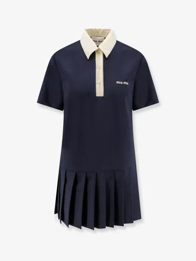 Miu Miu Women Mohair And Virgin Wool Short Dress In Blue