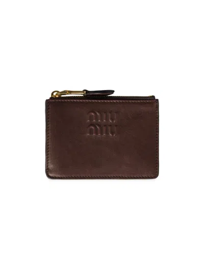 Miu Miu Women's Nappa Leather Card Holder In Brown