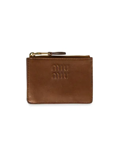 Miu Miu Women's Nappa Leather Card Holder In Brown