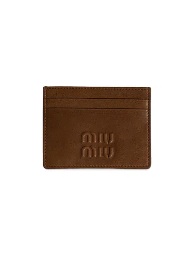 Miu Miu Women's Nappa Leather Card Holder In Brown