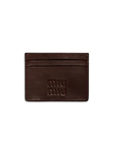 Miu Miu Women's Nappa Leather Card Holder In Brown