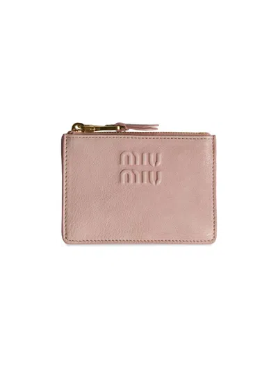 Miu Miu Women's Nappa Leather Card Holder In Pink