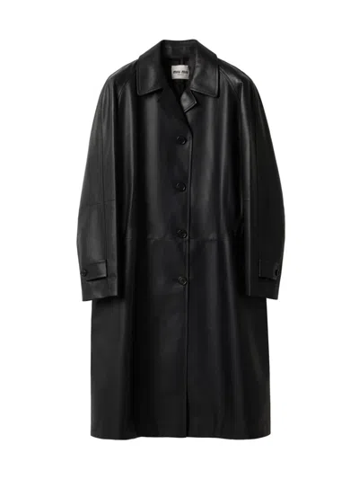 Miu Miu Women's Nappa Leather Coat In Black