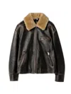 Miu Miu Lamb Shearling Collar Leather Jacket In Black