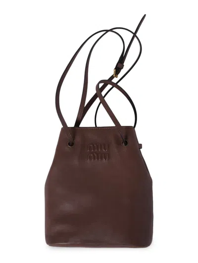 Miu Miu Women's Nappa Leather Mini Bucket Bag In Brown